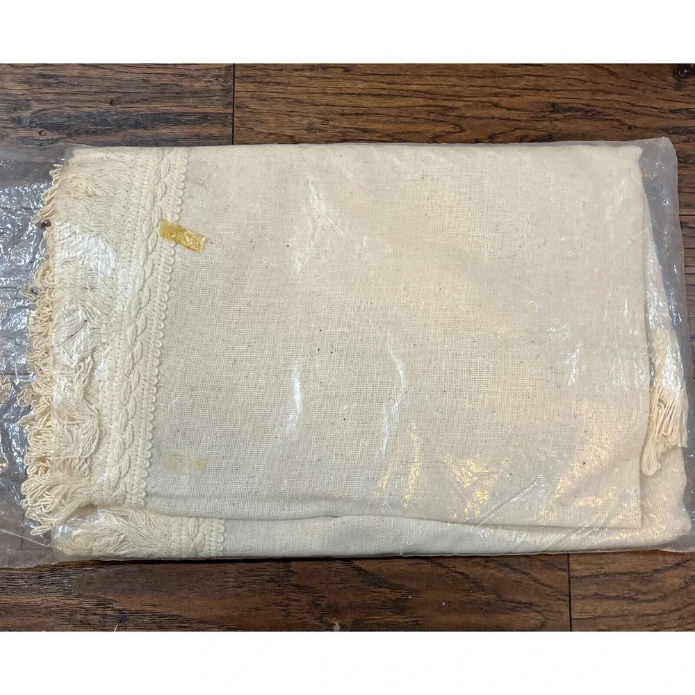 Vintage TABLECLOTH Cream Color 66x86 SLEATER Splendor Fabric Soil‎ Releasing NOS